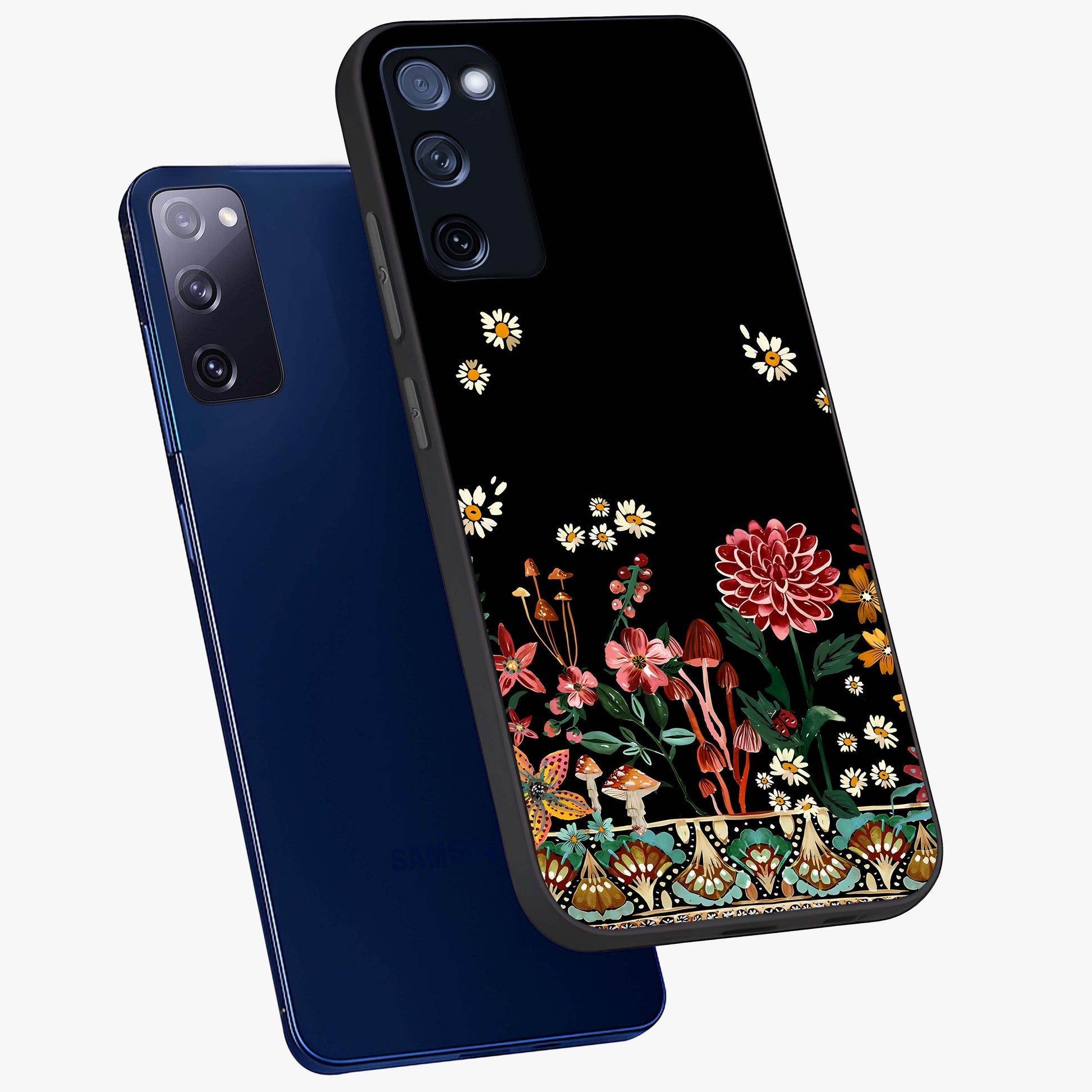 Midnight Bloom Pattern Glass Case displayed in angled mockup highlighting elegant flower design with midnight aesthetic style.