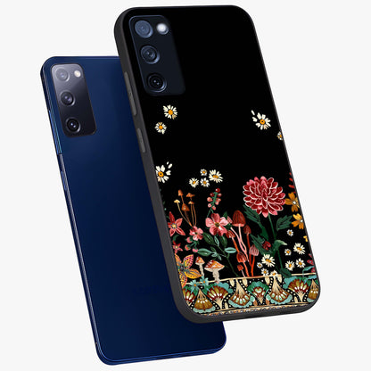 Midnight Bloom Pattern Glass Case displayed in angled mockup highlighting elegant flower design with midnight aesthetic style.