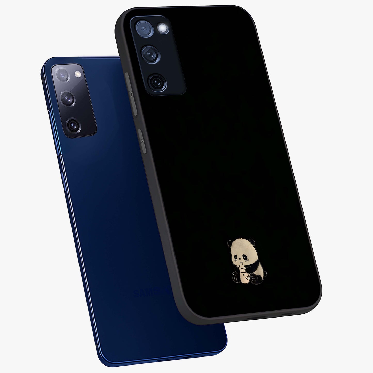 Midnight Panda Love Glass Case displayed in angled mockup highlighting adorable panda illustration with midnight aesthetic.