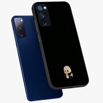Midnight Panda Love Glass Case displayed in angled mockup highlighting adorable panda illustration with midnight aesthetic.