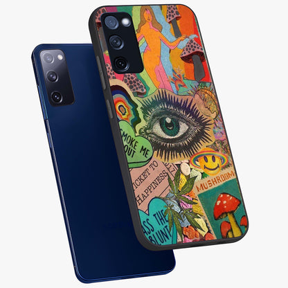 Mystic Eye Wonderland Glass Case displayed in angled mockup highlighting magical eye illustration with dreamy aesthetic.