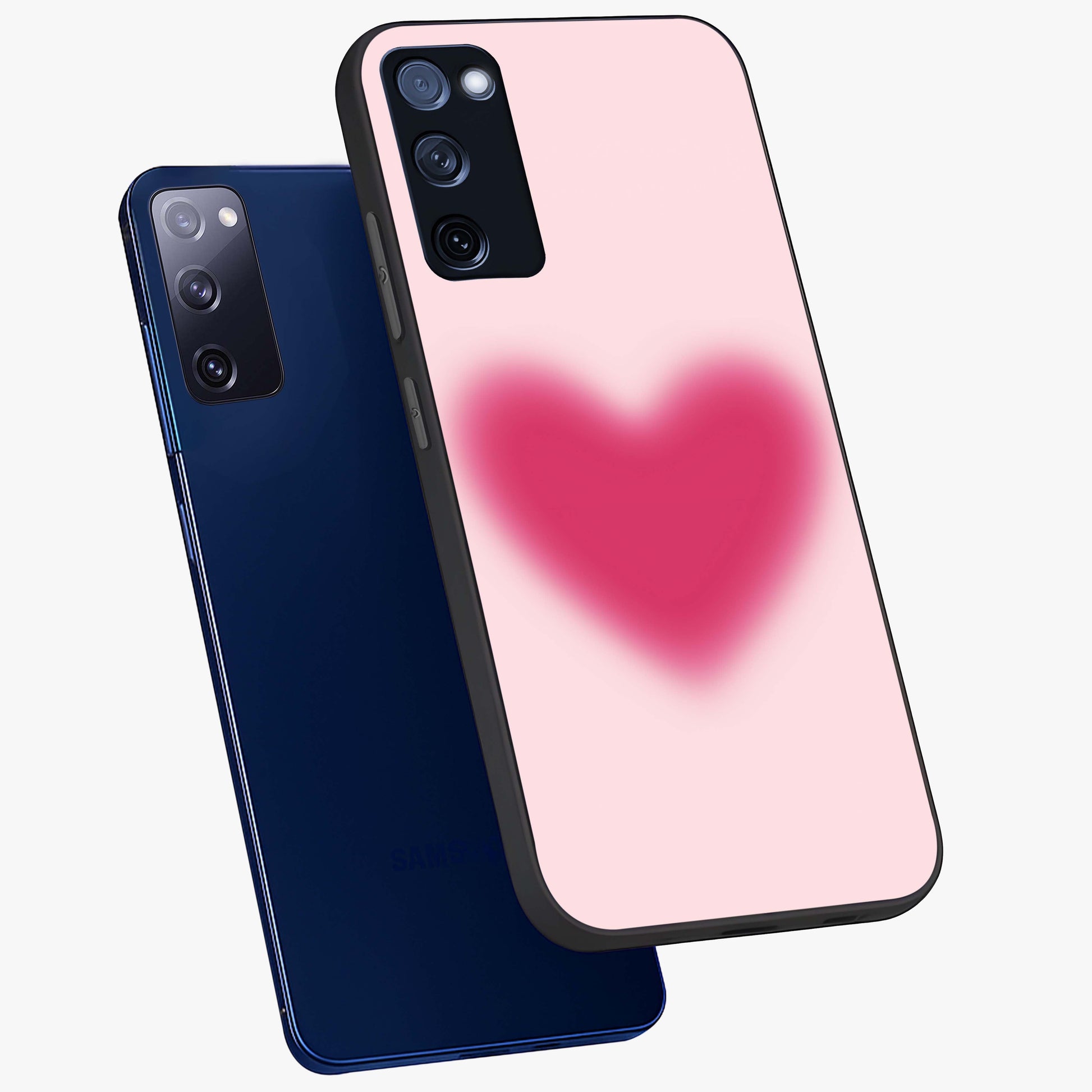 Pink Aura Heart Glass Case displayed in angled mockup highlighting vibrant pink heart design with dreamy aura aesthetic.
