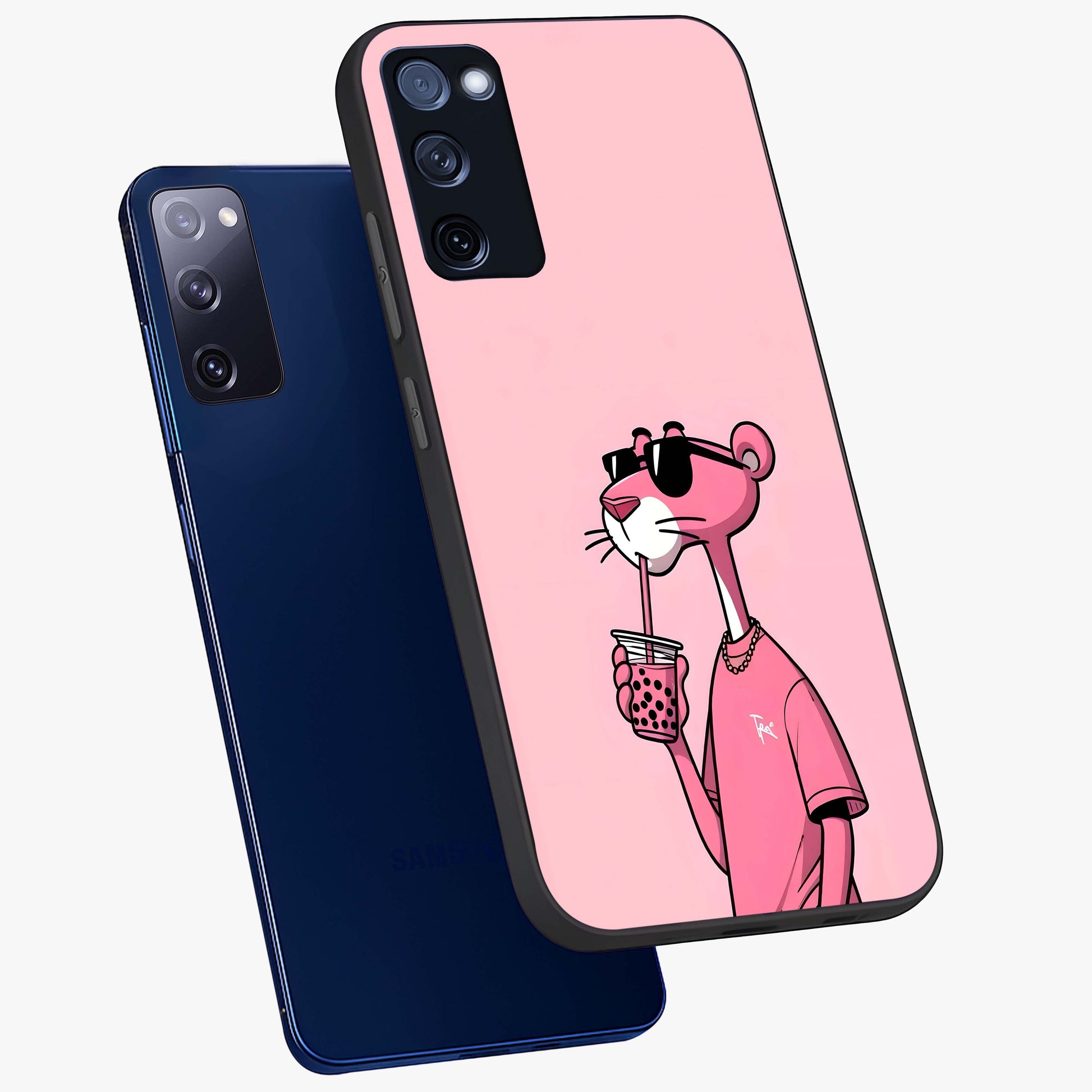 Pink Panther Glass Case displayed in angled mockup highlighting playful cartoon character design with vibrant pink aesthetic.