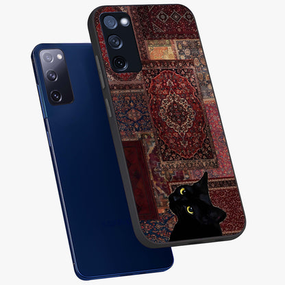 Regal Magic Cat Apple Glass Case displayed in angled mockup highlighting whimsical feline design with fantasy aesthetic.
