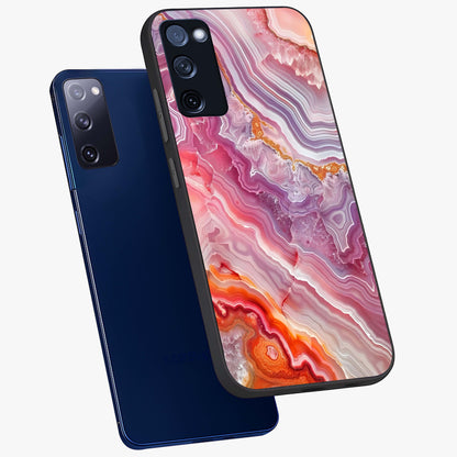 Rose Quartz Marble Glass Case displayed in angled mockup highlighting elegant marble pattern with soft aesthetic style.