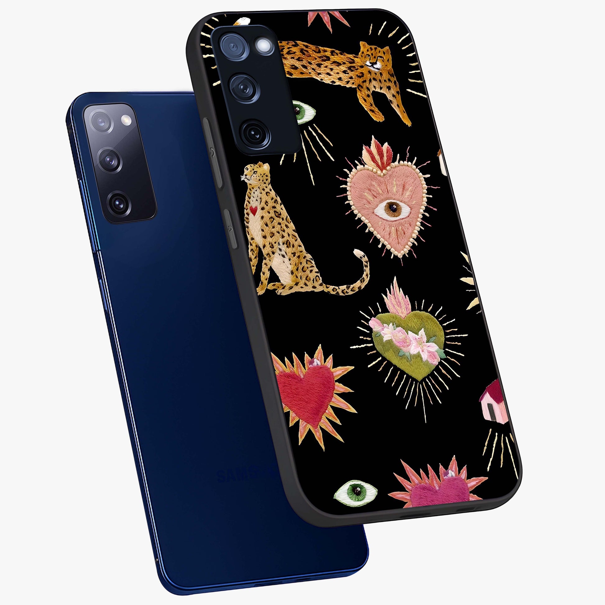 Sacred Jungle Heart Glass Case displayed in angled mockup highlighting lush tropical design with natural aesthetic style.