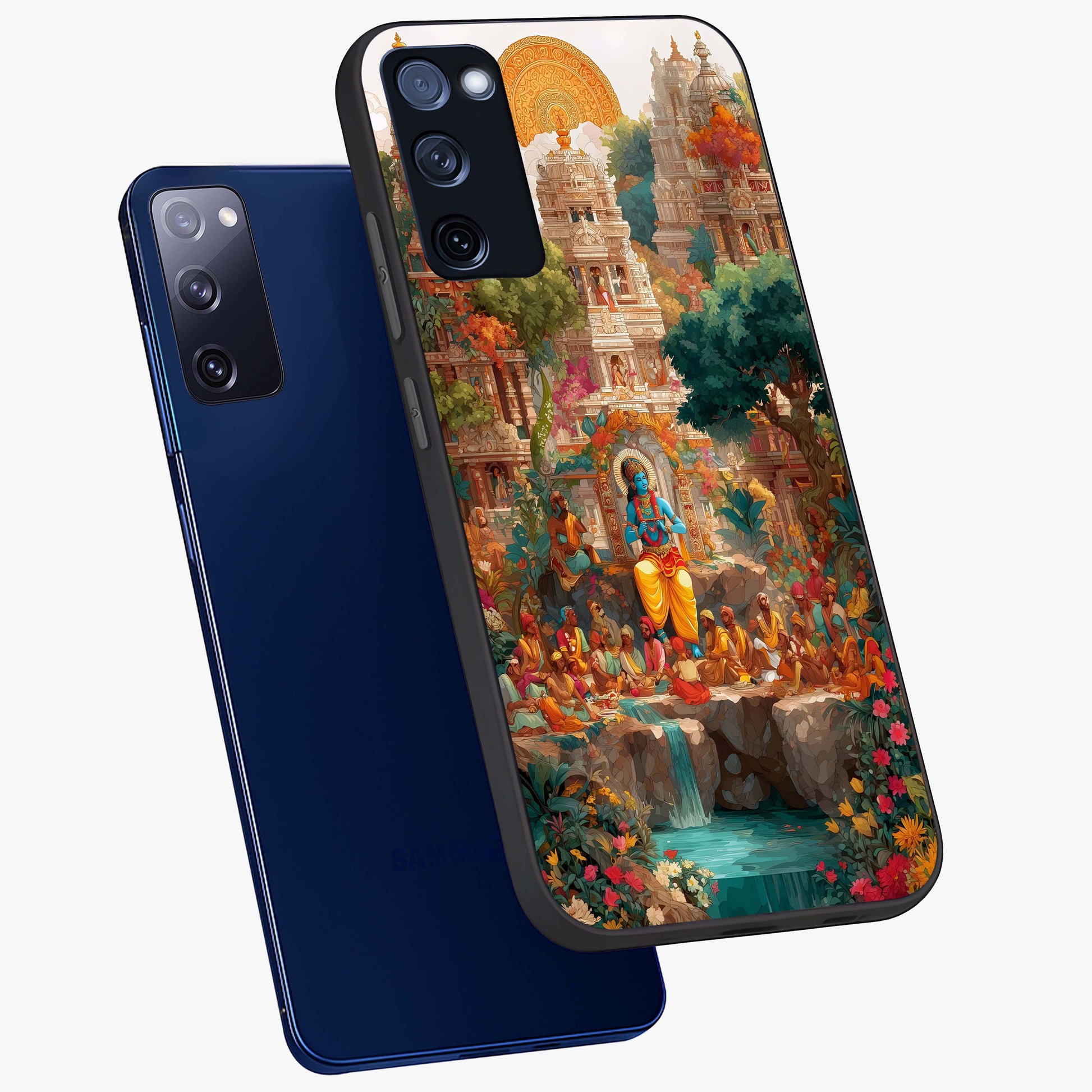 Sacred Sunlight Gods Glass Case displayed in angled mockup highlighting radiant spiritual design with celestial aesthetic.
