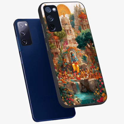 Sacred Sunlight Gods Glass Case displayed in angled mockup highlighting radiant spiritual design with celestial aesthetic.