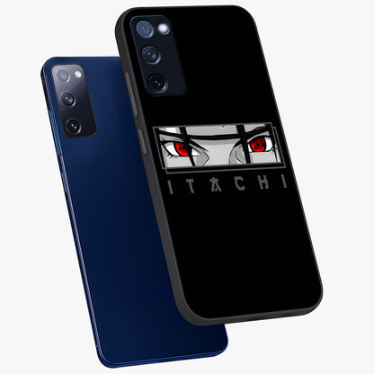 Scarlet Gaze Dominance Glass Case displayed in angled mockup highlighting intense visual design with bold scarlet aesthetic.