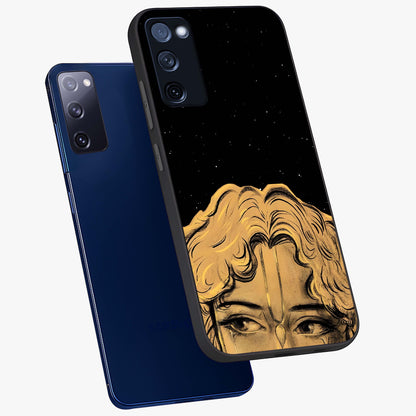 Shri Krishna Art Glass Case displayed in angled mockup highlighting spiritual Krishna illustration with divine aesthetic.