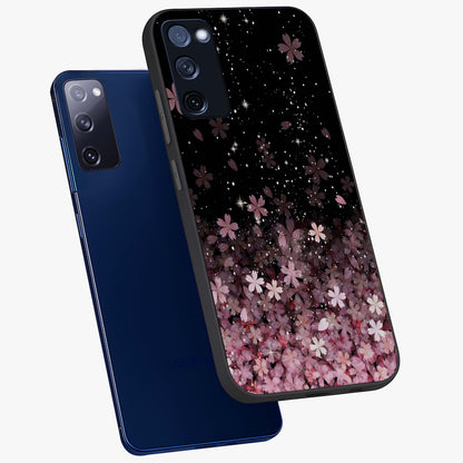 Small Starry Flowers Glass Case displayed in angled mockup highlighting tiny flower pattern with celestial aesthetic style.