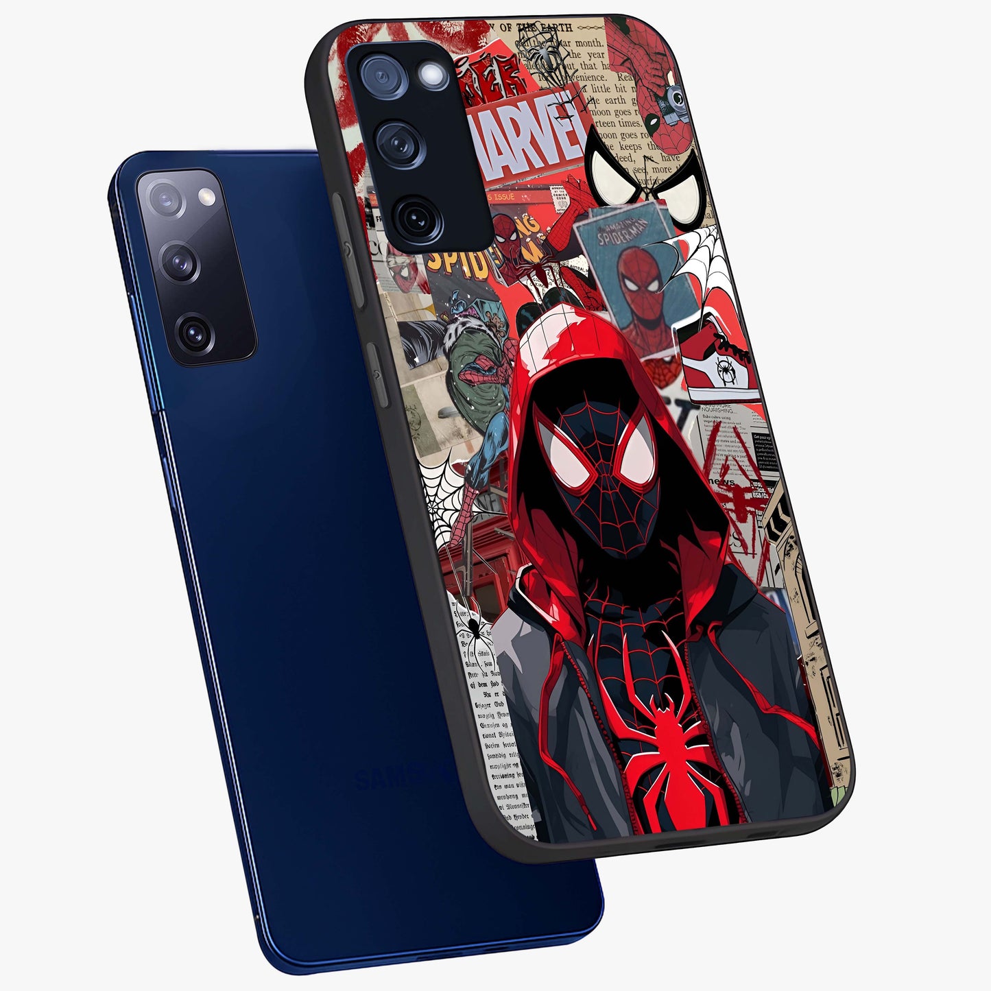 Spider Collage Street Glass Case displayed in angled mockup highlighting dynamic street style collage design with comic aesthetic.