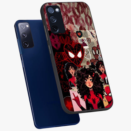 Spider Love Story Glass Case displayed in angled mockup highlighting expressive comic inspired design with playful aesthetic.