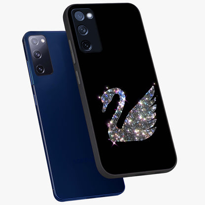 Starlit Swan Grace Glass Case displayed in angled mockup highlighting elegant swan illustration with dreamy celestial aesthetic.