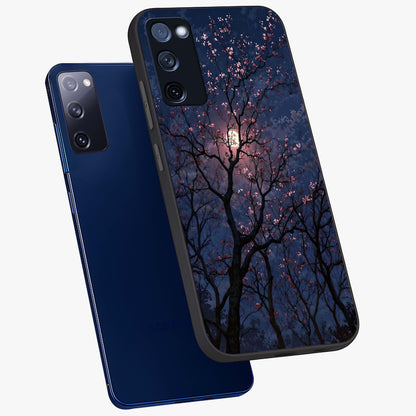 Twilight Sakura Serenade Glass Case displayed in angled mockup highlighting delicate sakura flower design with dreamy aesthetic.