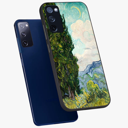 Van Gogh Vintage Art Glass Case displayed in angled mockup highlighting textured brushstroke design with classic aesthetic.