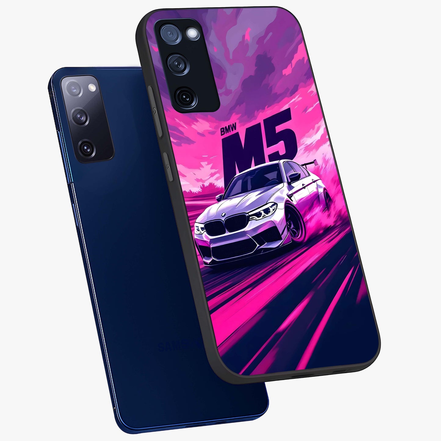 Velocity Drift Pulse Glass Case displayed in angled mockup highlighting dynamic drift design with sporty automotive aesthetic.