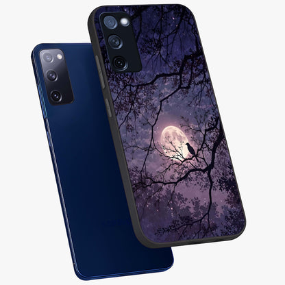 Whispering Moon Silence Glass Case displayed in angled mockup highlighting calm lunar design with dreamy night aesthetic.