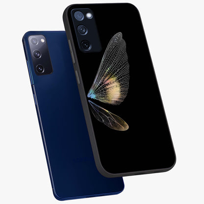 Whispers Of Wings Glass Case displayed in angled mockup highlighting soft feather design with celestial aesthetic style.