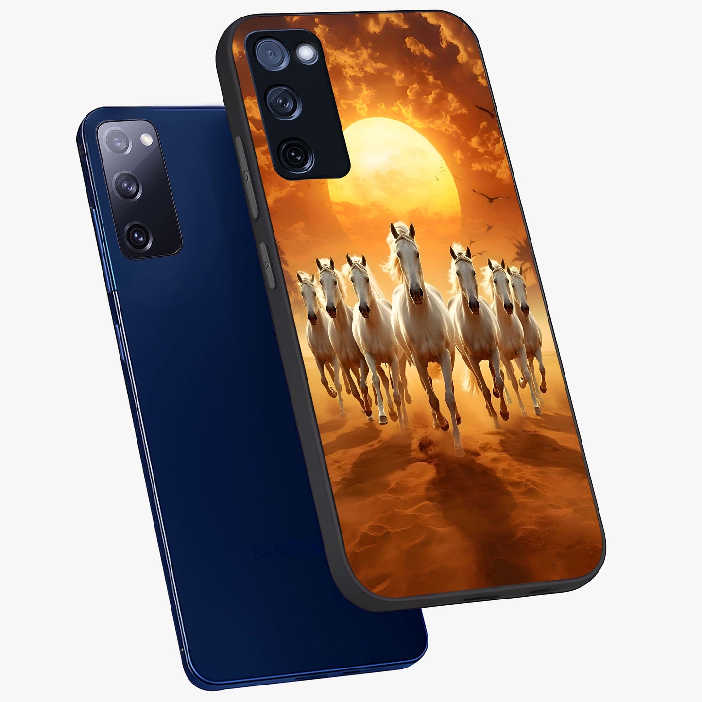Wild Sunset Majesty Glass Case displayed in angled mockup highlighting vibrant sunset sky design with scenic aesthetic.