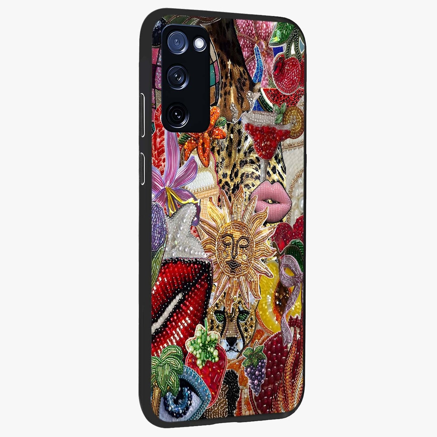 Beaded Fashion Jungle Glass Case upright view showcasing tropical jungle aesthetic with decorative bead elements.