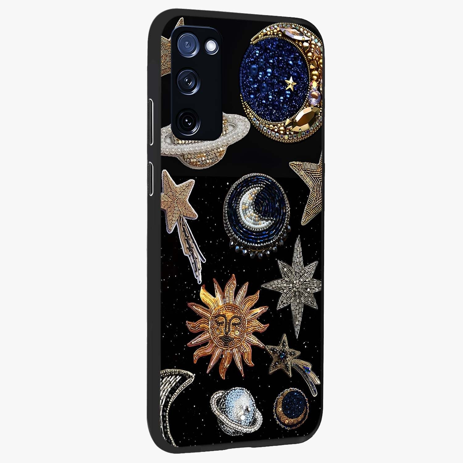 Celestial Gem Constellations Glass Case upright view showcasing cosmic constellation artwork with celestial aesthetic style.