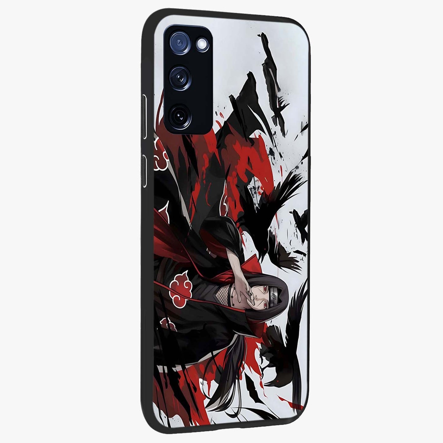 Crimson Crow Illusion Glass Case upright view showcasing striking crow illusion artwork with intense crimson theme.