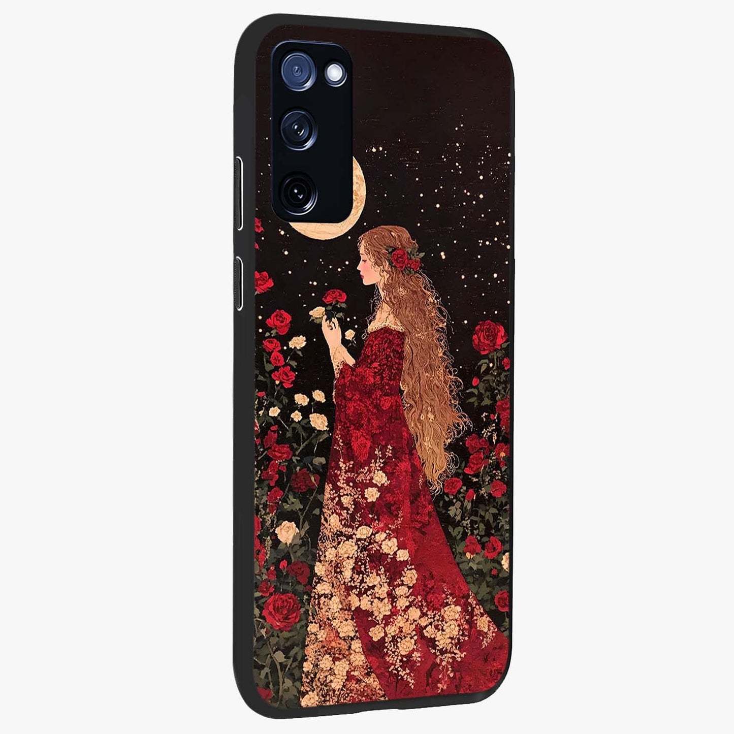 Crimson Dreams Glass Case upright view showcasing dreamy red toned artwork with modern aesthetic style.