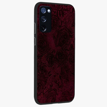Crimson Fade Flow Glass Case upright view showcasing dynamic crimson flow artwork with stylish abstract theme.