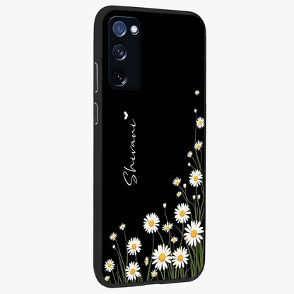Daisy Cascade Custom Name Glass Case upright view showcasing elegant floral cascade design with personalized aesthetic.
