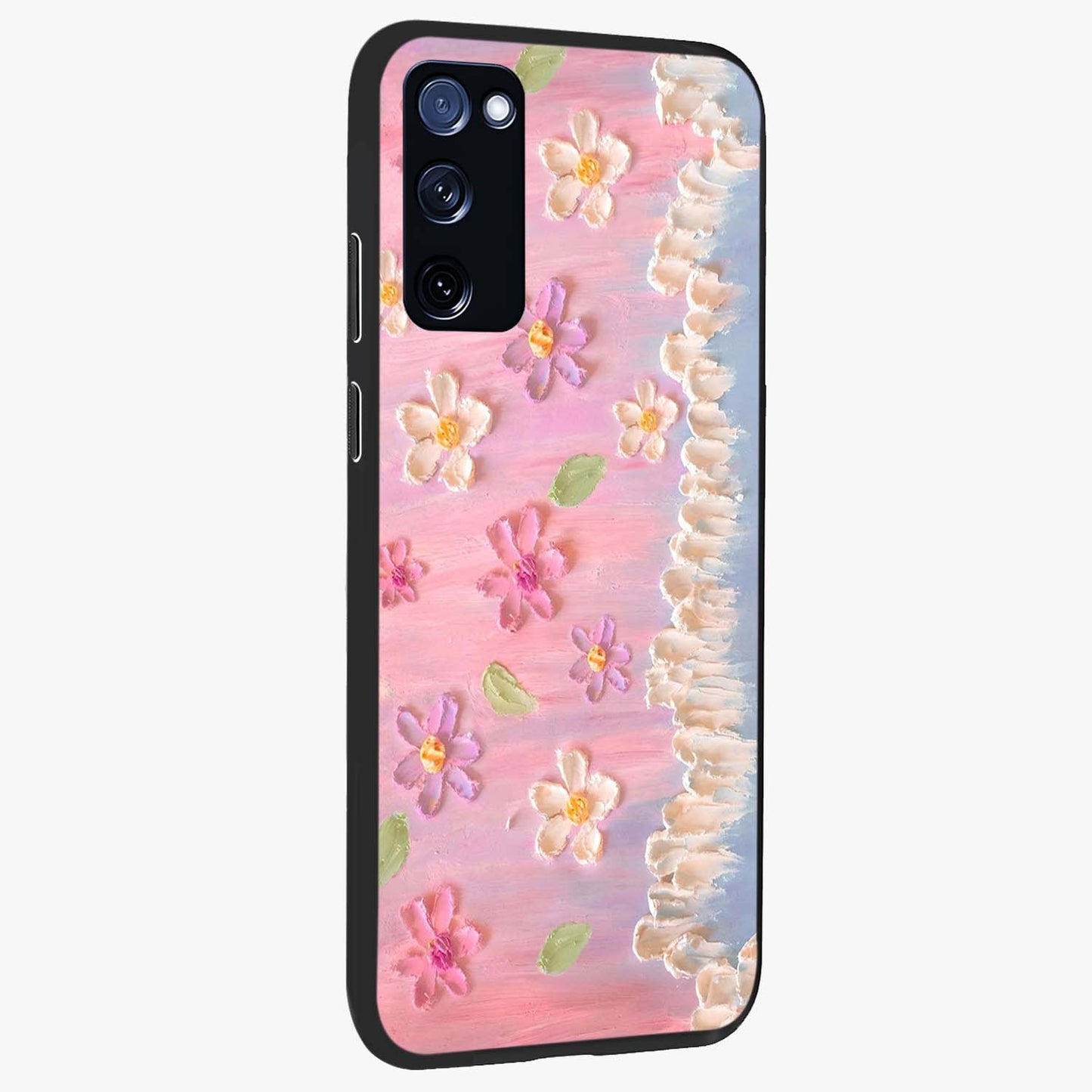 Dreamy Painted Garden Glass Case upright view showcasing vibrant floral garden artwork with artistic nature theme.