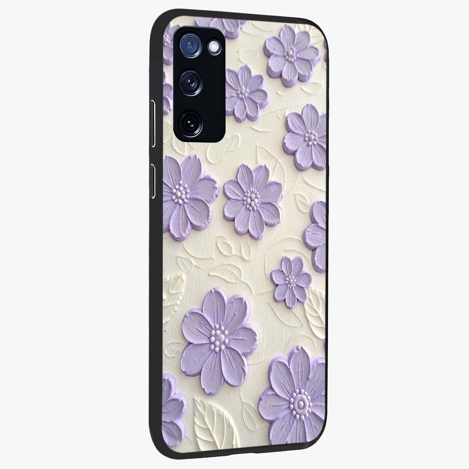 Floral Wall Art With Purple Flowers Glass Case upright view showcasing elegant purple flower artwork with decorative floral theme.