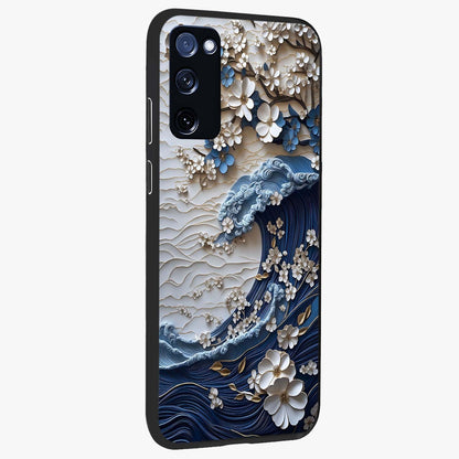 Floral Wave Origami Glass Case upright view showcasing creative floral origami artwork with artistic decorative theme.
