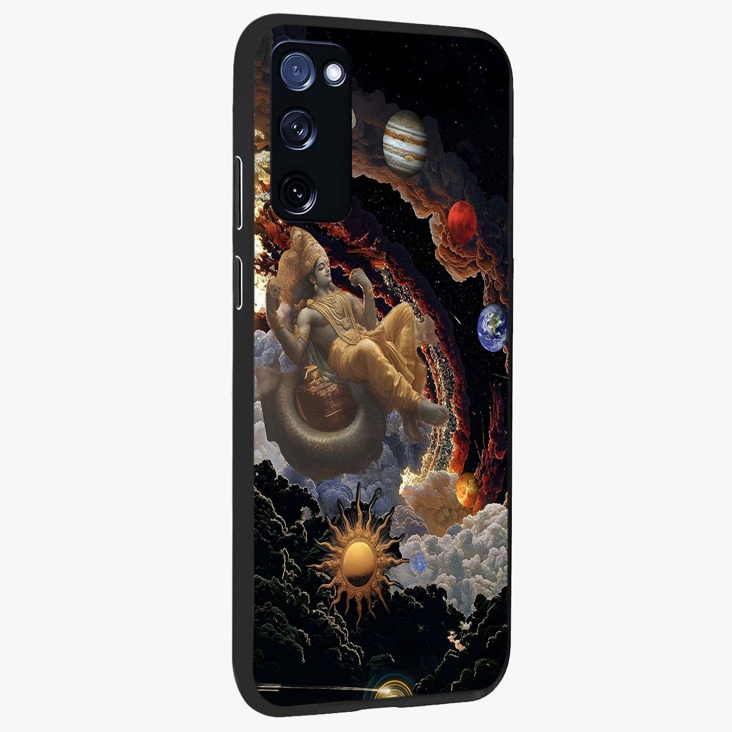 Galactic Divine God Glass Case upright view showcasing mystical divine artwork with dramatic cosmic theme.