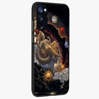 Galactic Divine God Glass Case upright view showcasing mystical divine artwork with dramatic cosmic theme.