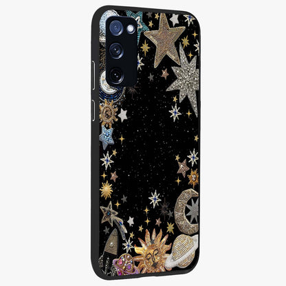 Galactic Jewel Stars Glass Case upright view showcasing glittering star jewel artwork with vibrant galaxy theme.