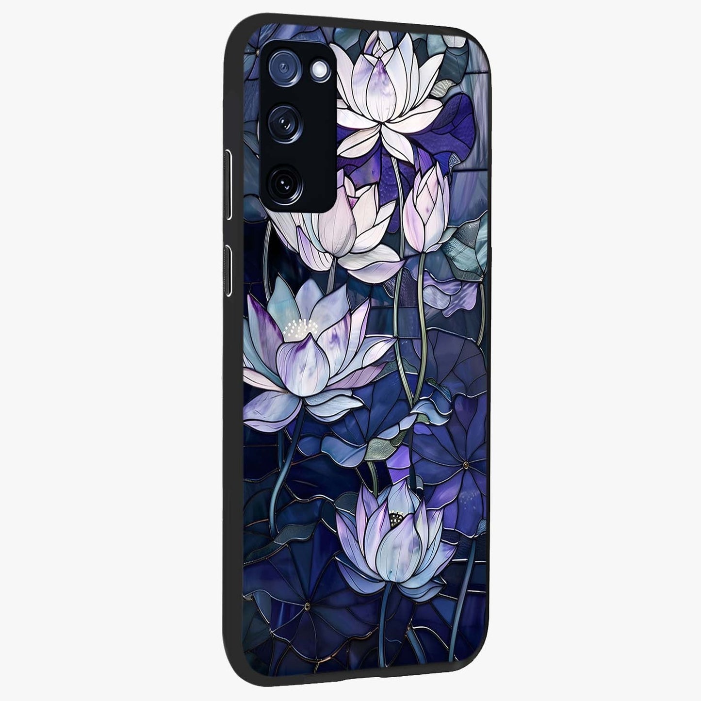 Gloss Petal Rush Glass Case upright view showcasing dynamic floral petal artwork with modern botanical theme.