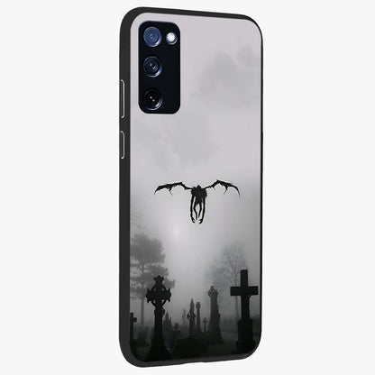 Graveyard Shadow Descent Glass Case upright view showcasing haunting graveyard artwork with dramatic dark theme.