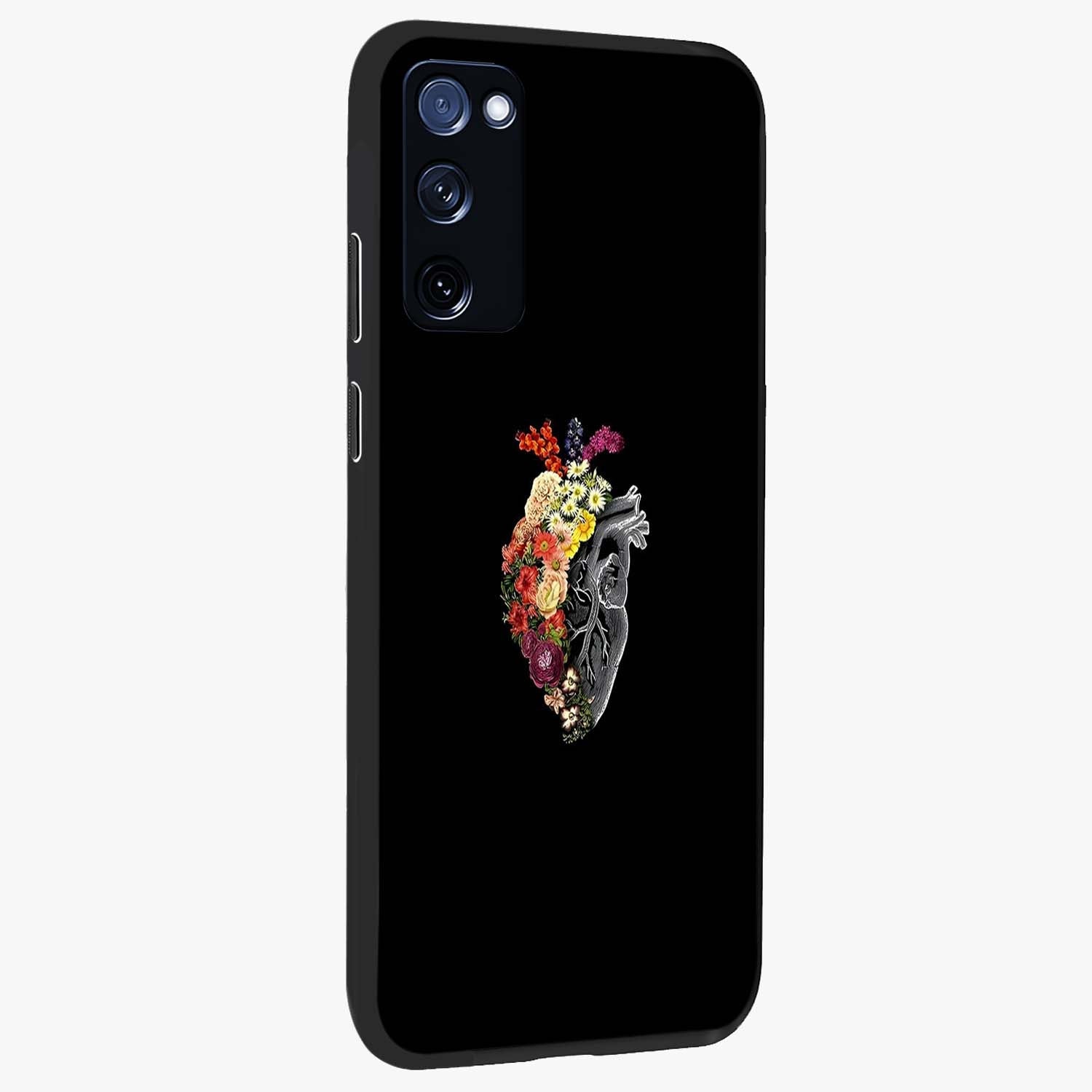 Heart With Flowers Glass Case upright view showcasing decorative heart and floral artwork with sweet romantic theme.