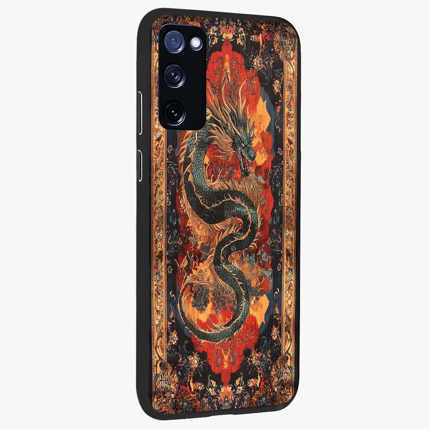 Inferno Dragon Soul Glass Case upright view showcasing intense dragon artwork with fantasy fire theme.