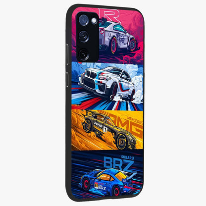 JDM Sports Car Glass Case upright view showcasing dynamic sports car artwork with bold racing theme.