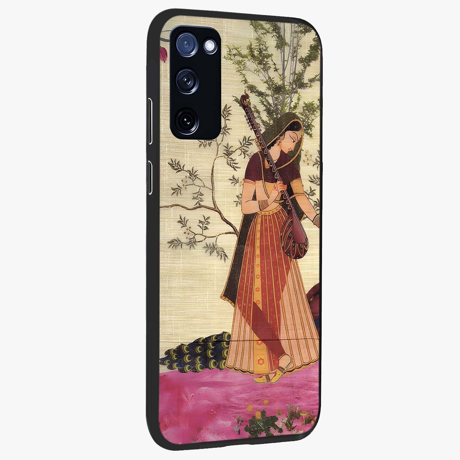 Lady With Veena Art Glass Case upright view showcasing classical veena artwork with traditional artistic theme.