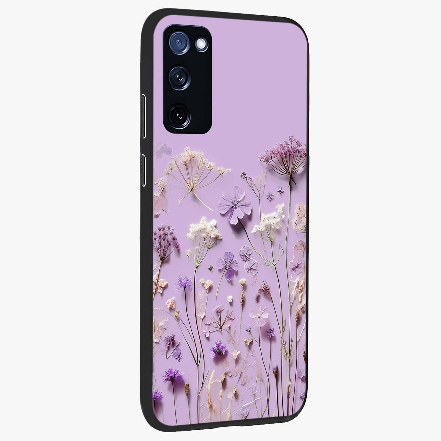 Lavender Blossom Dream Glass Case upright view showcasing delicate lavender blossom artwork with peaceful floral theme.