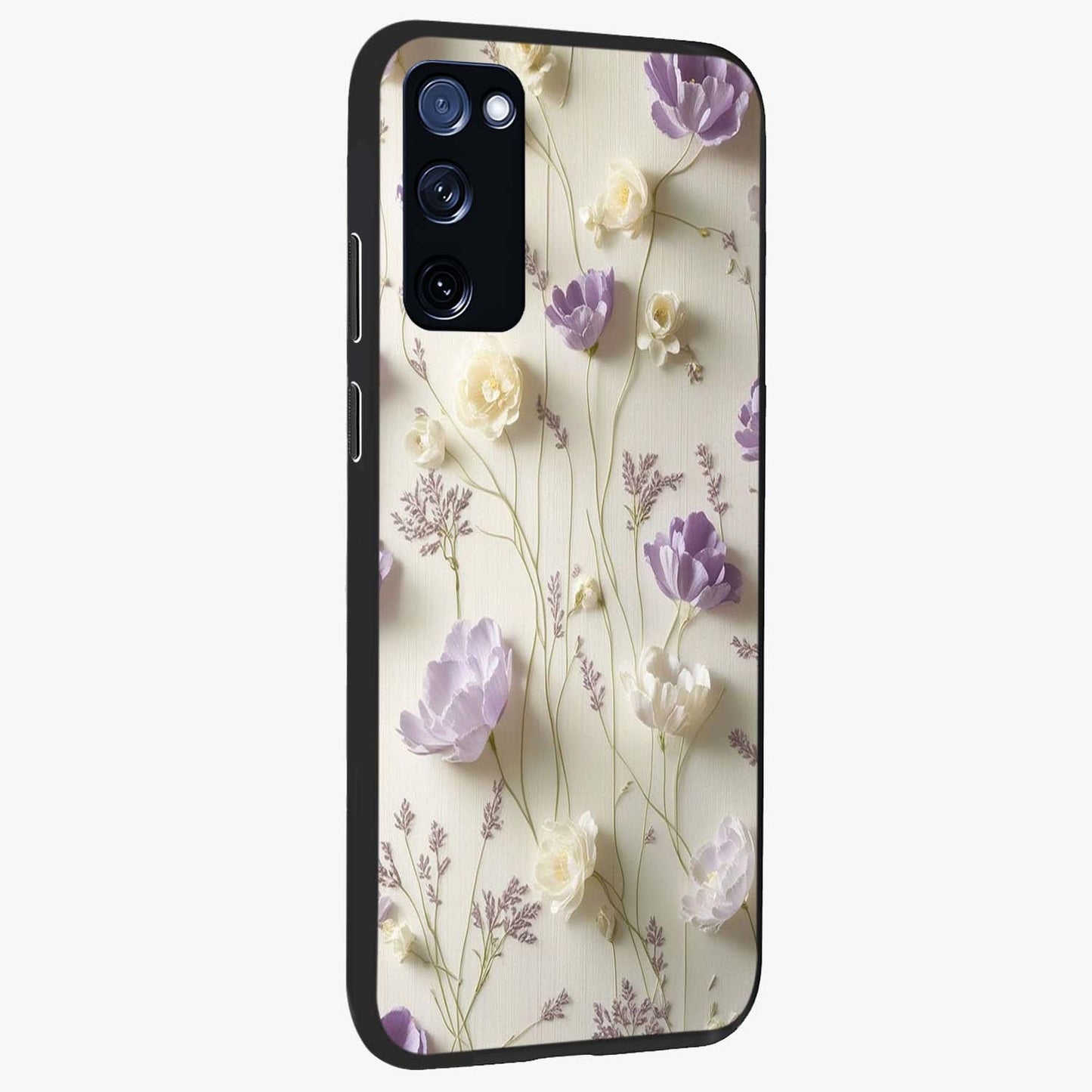 Lilac Breeze Harmony Glass Case upright view showcasing delicate lilac artwork with peaceful floral theme.