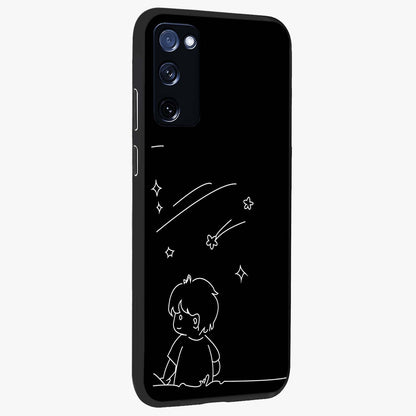 Line Art Boy With Shooting Stars Glass Case upright view showcasing artistic shooting star illustration with minimal style.