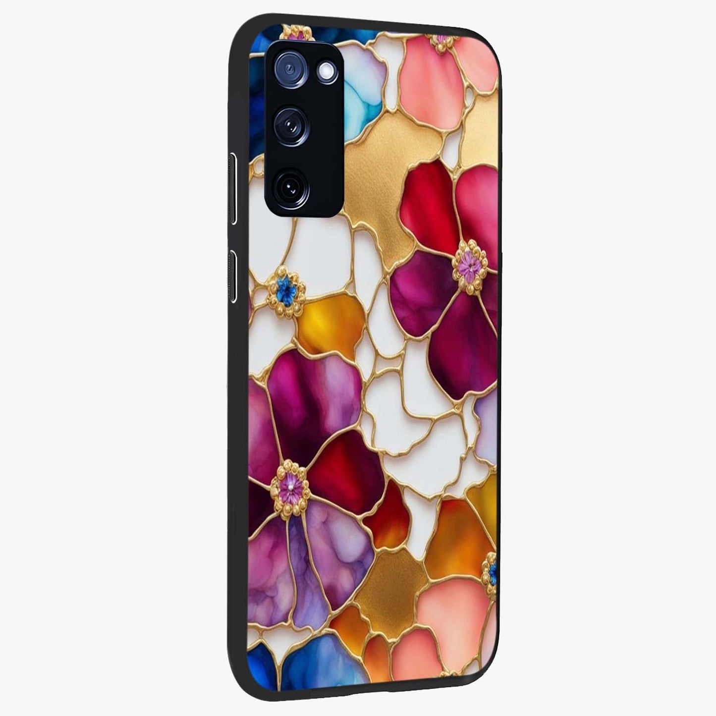 Marble Flower Pattern Glass Case upright view showcasing decorative marble flower artwork with refined style.