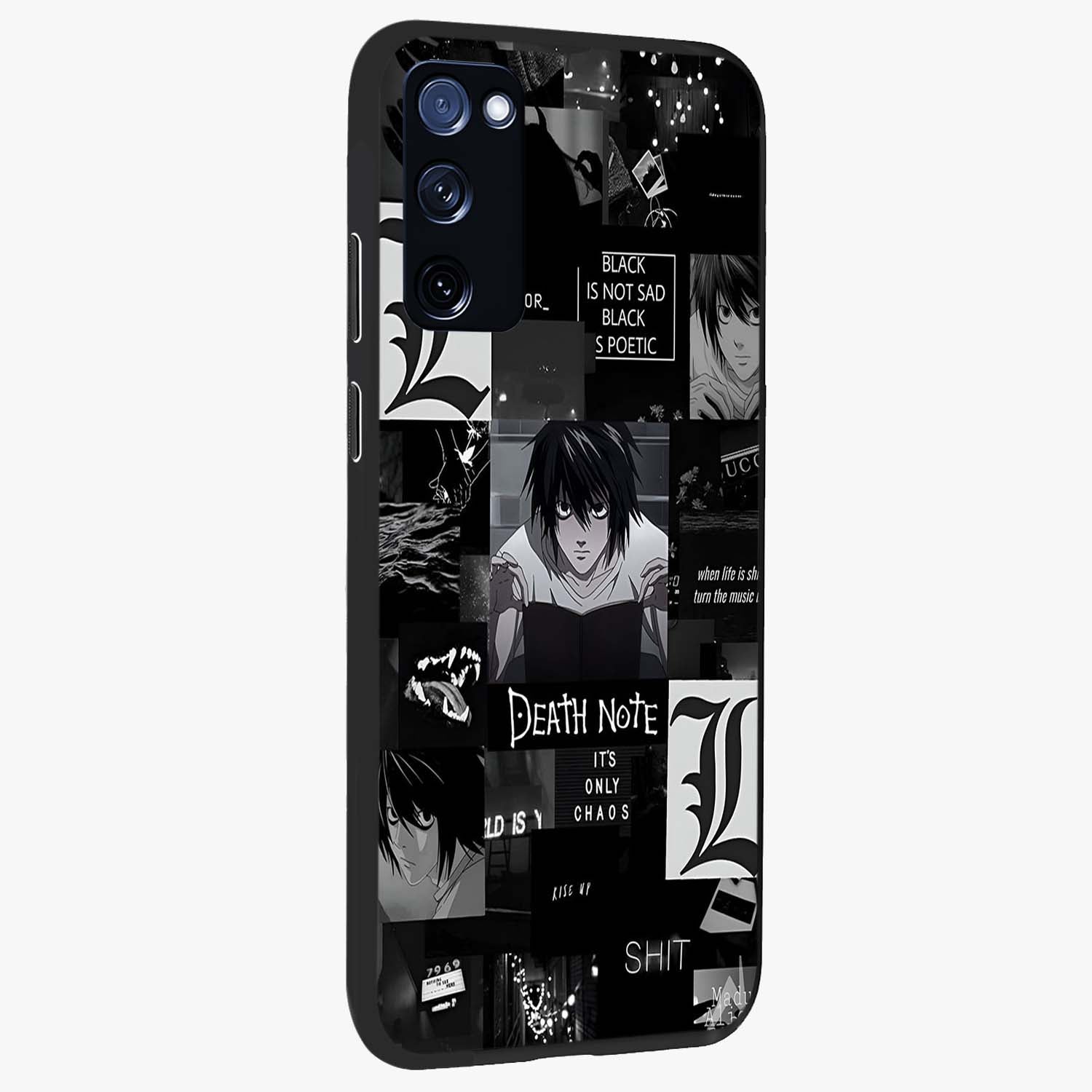 Midnight Chaos Mind Glass Case upright view showcasing expressive abstract artwork with bold dark theme.