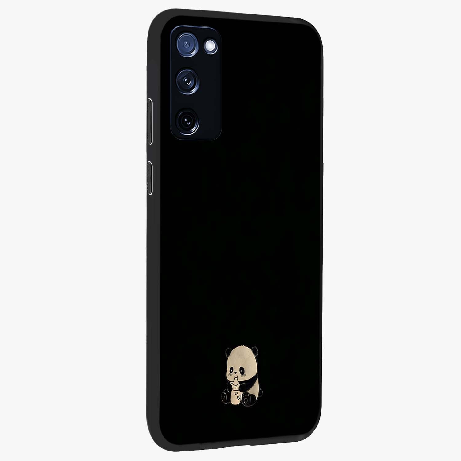 Midnight Panda Love Glass Case upright view showcasing charming panda artwork with playful romantic theme.