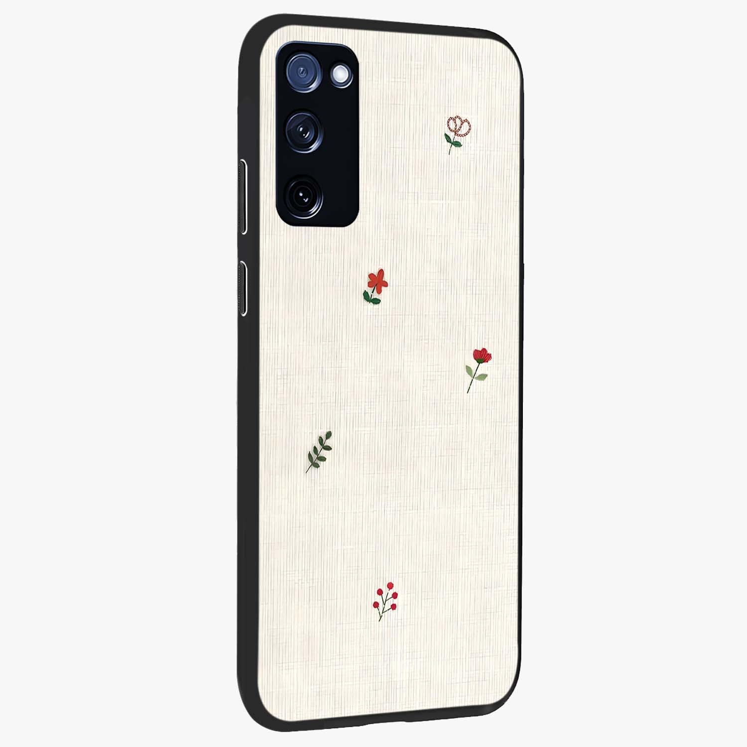 Minimalistic Blue With White Flower Pattern Glass Case upright view showcasing clean white flower artwork with calming blue theme.