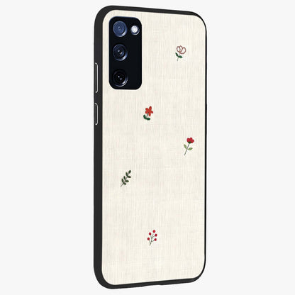 Minimalistic Blue With White Flower Pattern Glass Case upright view showcasing clean white flower artwork with calming blue theme.